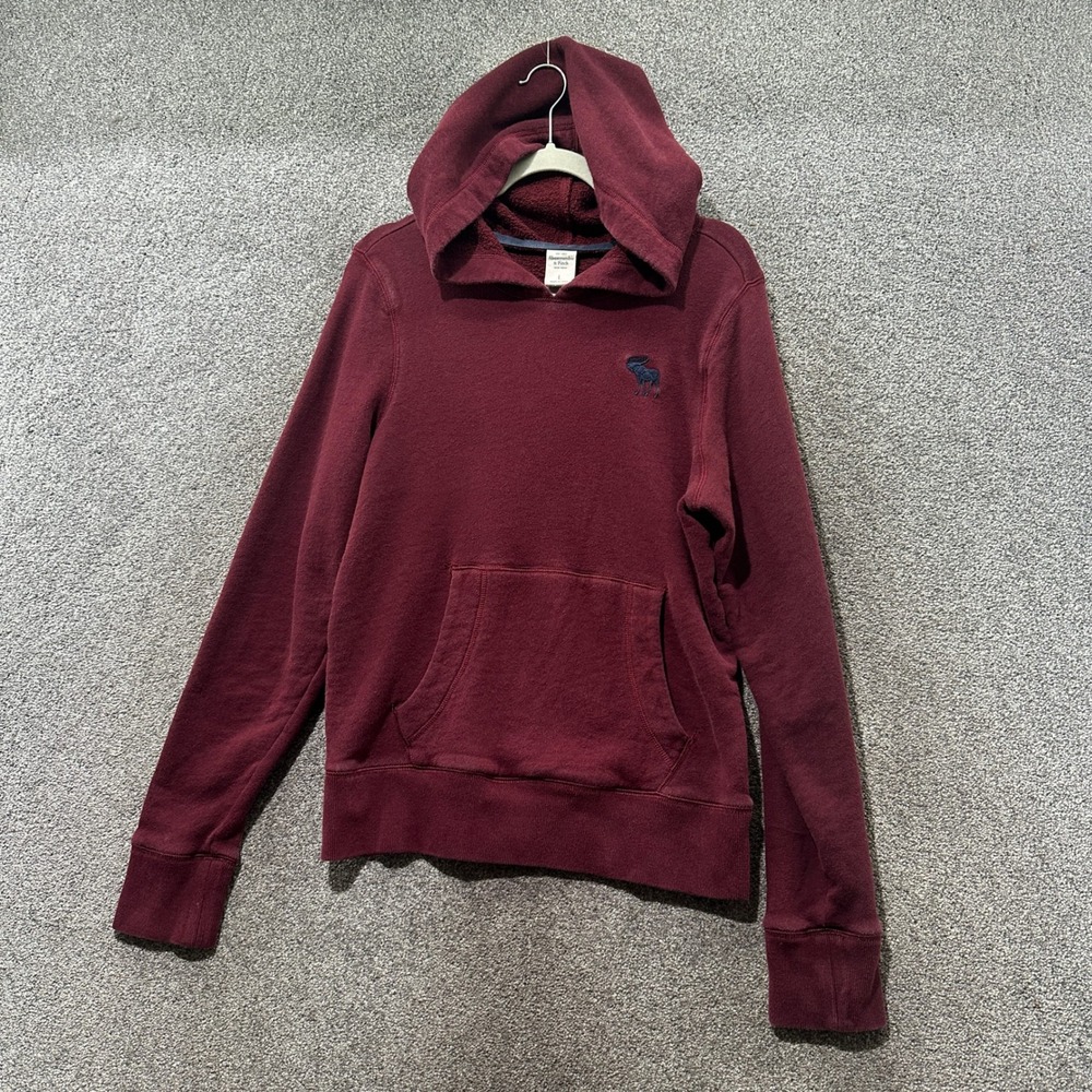 Abercrombie & Fitch Mens Large Burgundy Pullover Hoodie Embroidered Moose Logo